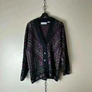 Vintage Avant Grande All Over Pattern  Cardigan Sweater Large
